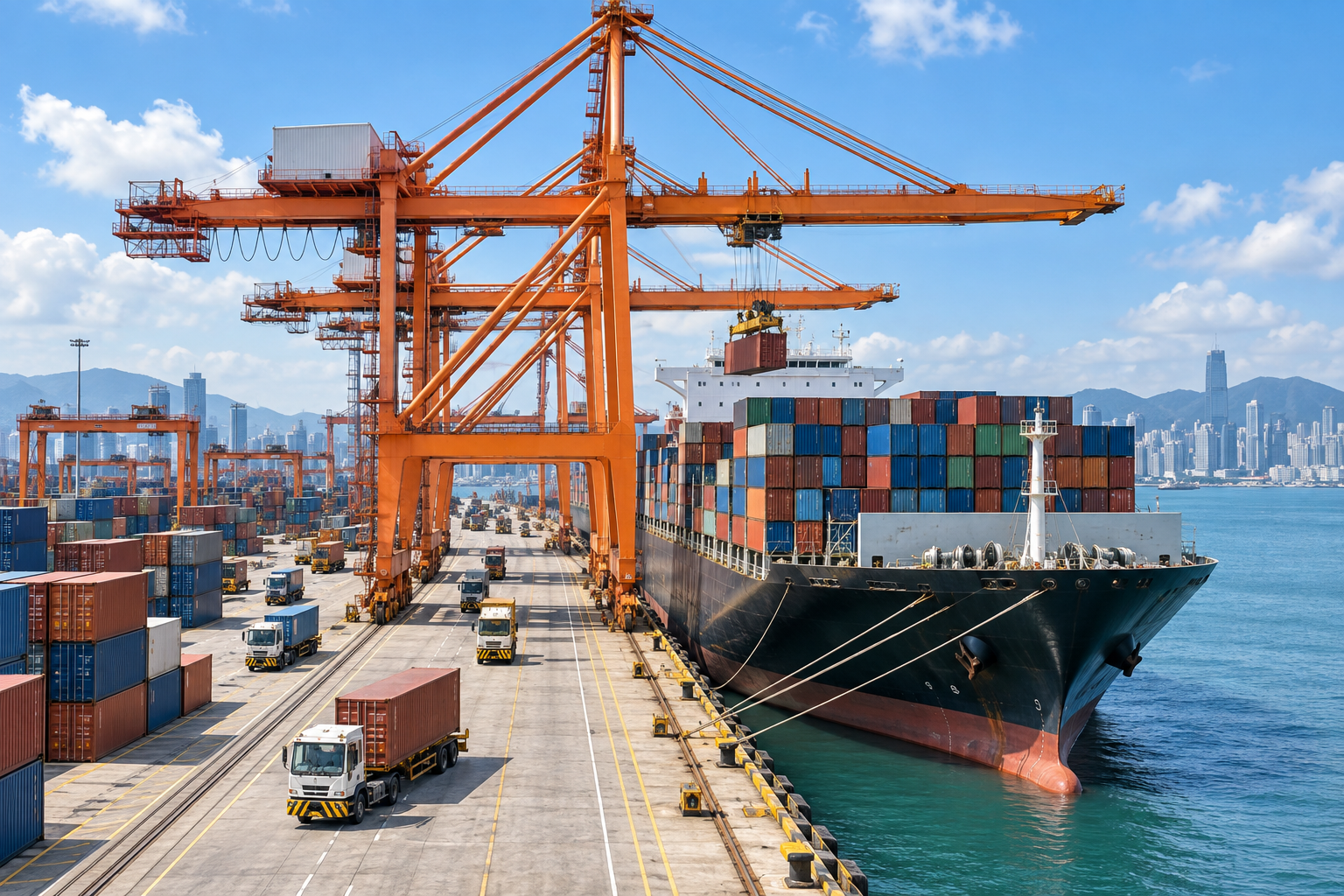 Ilustracja: port kontenerowy i transport międzynarodowy